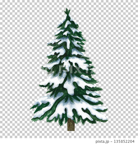 Snow-covered Christmas tree. Hand-drawn watercolor illustration of a snowy winter tree. Isolate. Design element for festive Christmas greeting cards, posters, banners, packaging, and more. Snow-covered Christmas tree. Hand-drawn watercolor illustration of a snowy winter tree. Isolate. Design element for festive Christmas greeting cards, posters, banners, packaging, and more. 135852204
