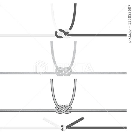 弔事・不祝儀用「あわじ結び・結び切り」水引の切抜き素材セット 135852607