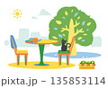 屋外カフェテーブルとねこ 135853114