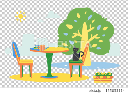 屋外カフェテーブルとねこ 屋外カフェテーブルとねこ 135853114