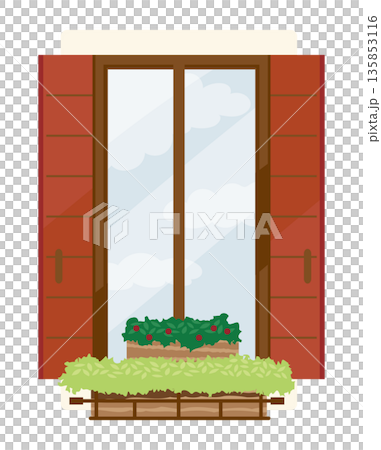 Illustration of a sunny window with white clouds reflected 135853116