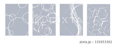 水面やインクだまりをイメージした抽象的な背景4種セット 幾何学模様とグレーのモダンなテクスチャ 135853362