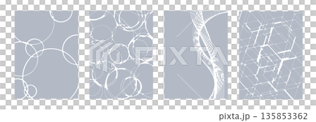 Set of 4 abstract backgrounds inspired by water surfaces and ink pools. Geometric patterns and gray modern textures. 135853362