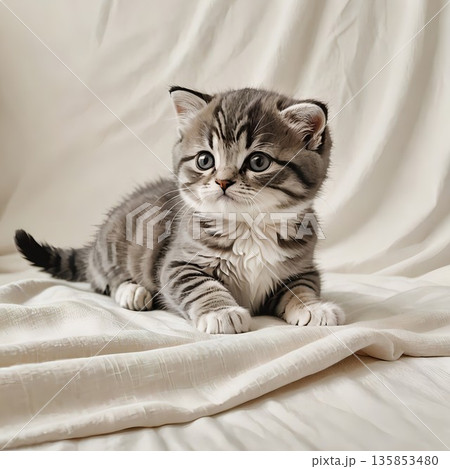 スコティッシュフォールドの子猫がごろ寝するかわいい姿 スコティッシュフォールドの子猫がごろ寝するかわいい姿 135853480