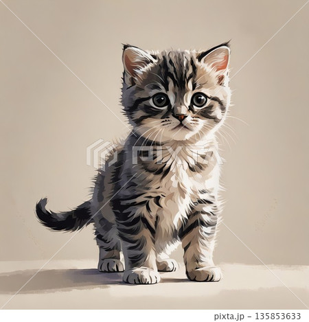 スコティッシュフォールドの子猫が背伸びするように立つ姿 135853633