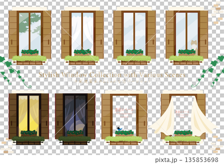 西式建築窗戶零件套裝：向量素材，依場景分類 135853698