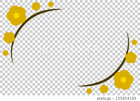黃色簡約花朵和線條邊框 135854105