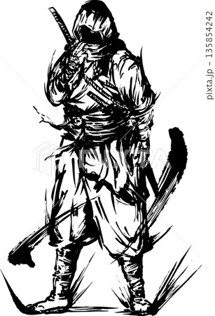忍者の墨絵イラスト 135854242