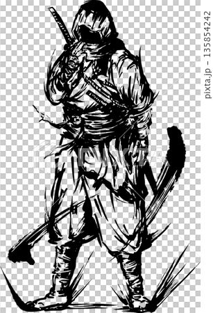 忍者の墨絵イラスト 135854242