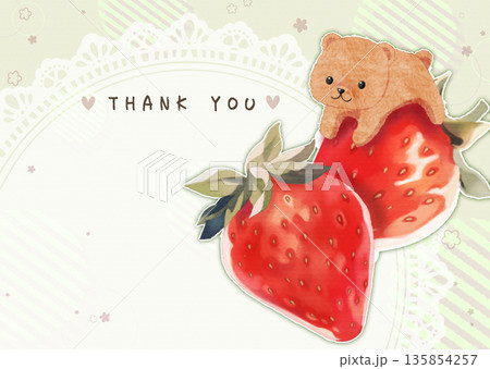 いちごとくまのかわいいイラストのポストカード いちごとくまのかわいいイラストのポストカード 135854257