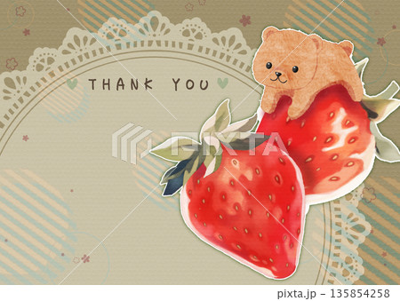いちごとくまのかわいいイラストのポストカード いちごとくまのかわいいイラストのポストカード 135854258