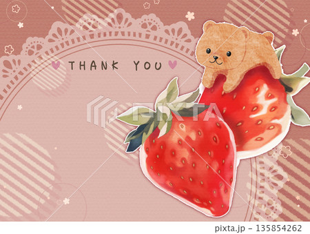 いちごとくまのかわいいイラストのポストカード いちごとくまのかわいいイラストのポストカード 135854262