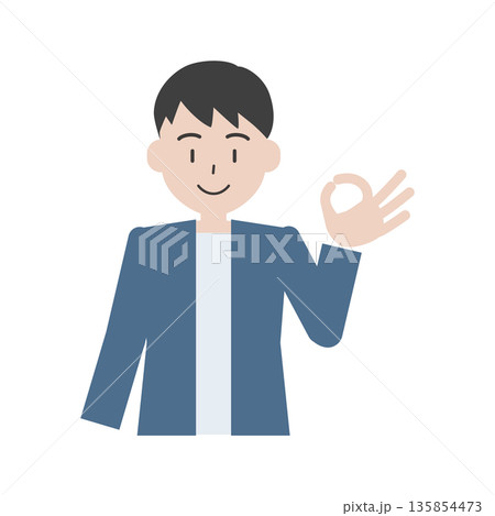 OKサインを出す男性の人物イラスト 了承や確認のポーズ OKサインを出す男性の人物イラスト 了承や確認のポーズ 135854473