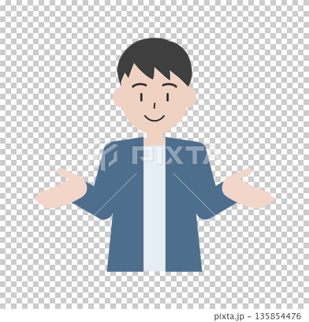 両手で説明する男性の人物イラスト　案内や紹介のポーズ 135854476