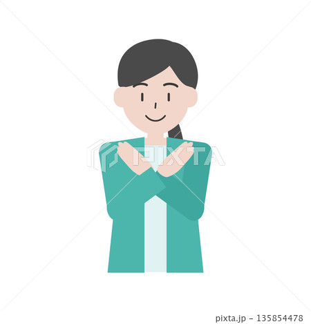 腕でバツを作りNGを示す女性の人物イラスト 135854478