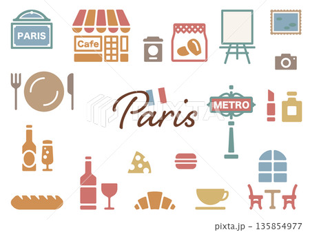 パリのかわいいアイコンセット 135854977