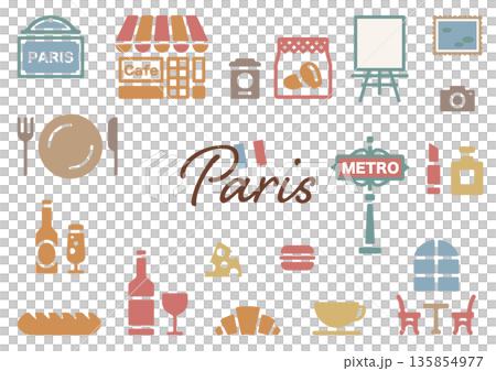 パリのかわいいアイコンセット 135854977
