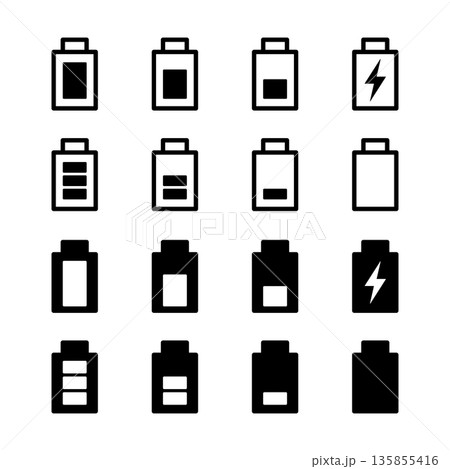 バッテリー残量と充電状態のアイコン16個セット 135855416