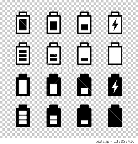 バッテリー残量と充電状態のアイコン16個セット 135855416