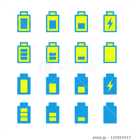 バッテリー残量と充電状態のアイコン16個セット 135855417