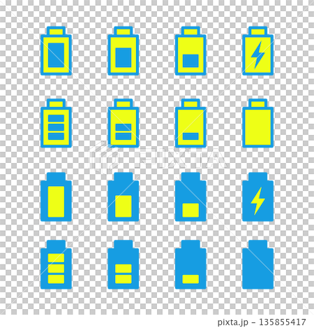 バッテリー残量と充電状態のアイコン16個セット 135855417