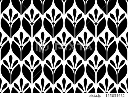 Flower geometric pattern. Seamless vector background. White and black ornament. Ornament for fabric, wallpaper, packaging. Decorative print. 135855682
