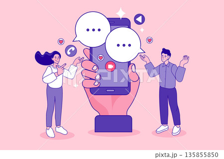 People communicating via smartphone digital application. 135855850