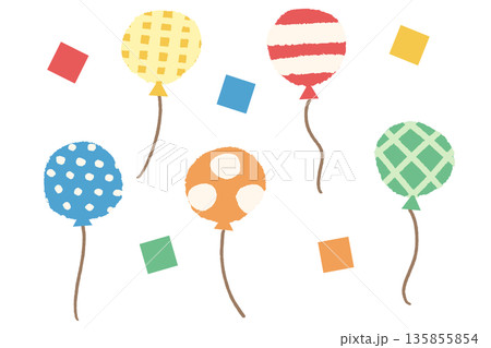 幼稚園・保育園向け やさしい挿絵イラストカットシリーズ｜色んな柄の風船セット（元気カラー） 135855854