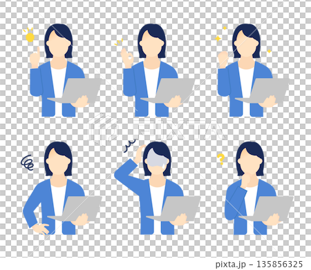 A simple image of a working female business person and a computer. Illustration material A simple image of a working female business person and a computer. Illustration material 135856325