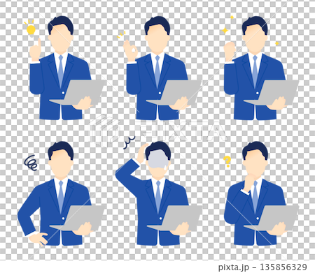 A simple image of a working male business person and a computer. Illustration material A simple image of a working male business person and a computer. Illustration material 135856329
