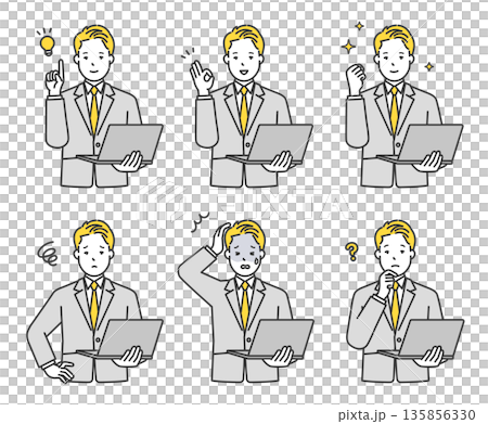 A simple image of a working male business person and a computer. Illustration material A simple image of a working male business person and a computer. Illustration material 135856330