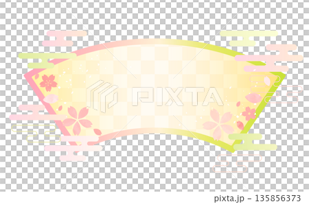 Watercolor cherry blossom fan-shaped frame_no background Watercolor cherry blossom fan-shaped frame_no background 135856373