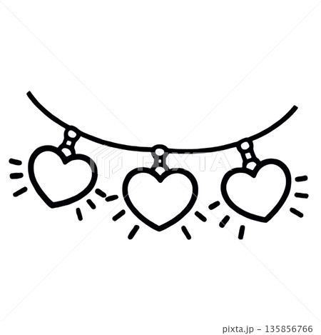 Heart garland line art, three hanging hearts, festive romantic decoration, joyful celebration 135856766