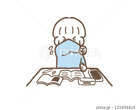 小学生　くしゃみ　男の子 135856825