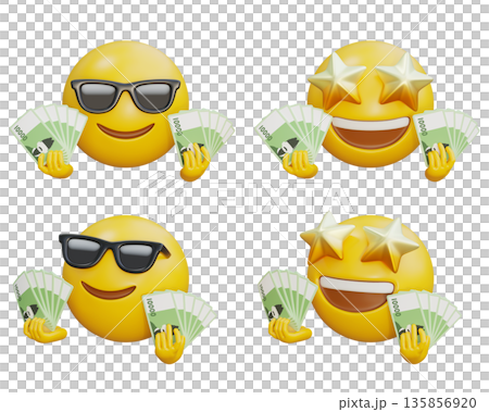 3D rendering of Emoji hands full of Korean 10000 won bills 135856920