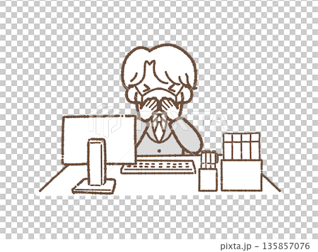 Office worker sneezing male Office worker sneezing male 135857076