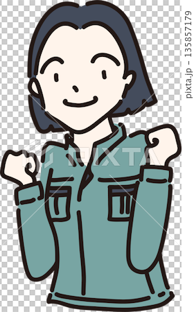 身穿工作服(綠色制服)的女性插圖 身穿工作服(綠色制服)的女性插圖 135857179