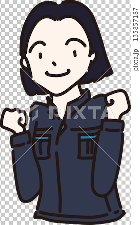 身穿工作服(藏藍色制服)的女性的插圖 身穿工作服(藏藍色制服)的女性的插圖 135857187