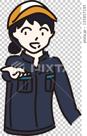 Illustration of a woman wearing work clothes, navy blue uniform Illustration of a woman wearing work clothes, navy blue uniform 135857195