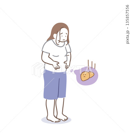 脂肪肝で悩む女性のイラスト素材 脂肪肝で悩む女性のイラスト素材 135857556