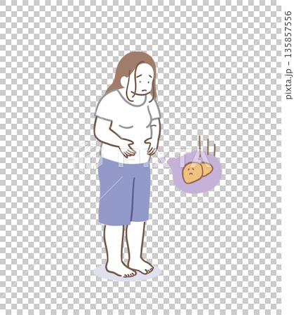 脂肪肝で悩む女性のイラスト素材 脂肪肝で悩む女性のイラスト素材 135857556
