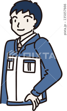 作業服を着た男性のイラスト 青色の制服 作業服を着た男性のイラスト 青色の制服 135857666