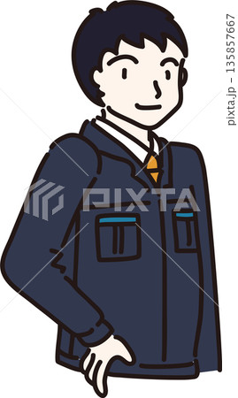 作業服を着た男性のイラスト 紺色の制服 作業服を着た男性のイラスト 紺色の制服 135857667