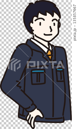作業服を着た男性のイラスト 紺色の制服 作業服を着た男性のイラスト 紺色の制服 135857667