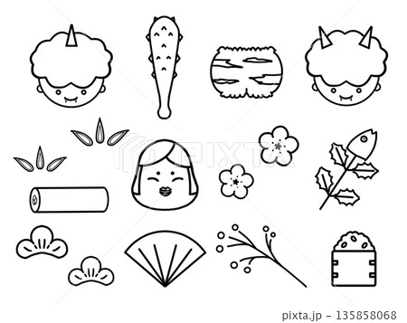 シンプルな節分の素材セット 135858068