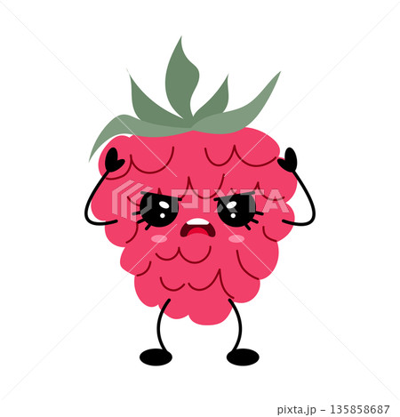 Angry Raspberry Kawaii Fruit Character Illustration Angry Raspberry Kawaii Fruit Character Illustration 135858687