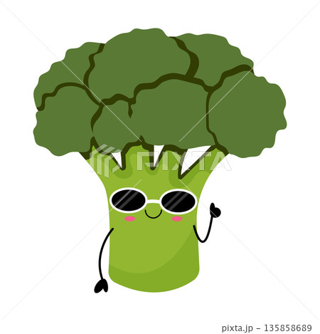 Cute Broccoli Character Wearing Sunglasses Vector Illustration 135858689