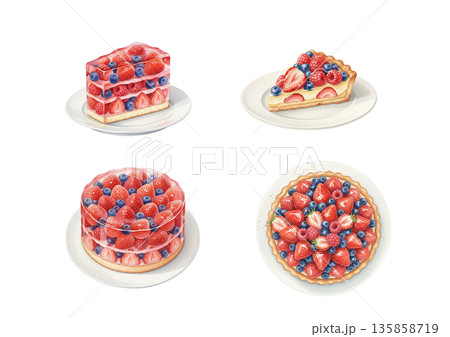 いちごとベリーたっぷりのデザートイラスト 135858719