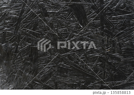 Black Painted OSB Wood Texture Background with Visible Strands. High quality photo 135858813