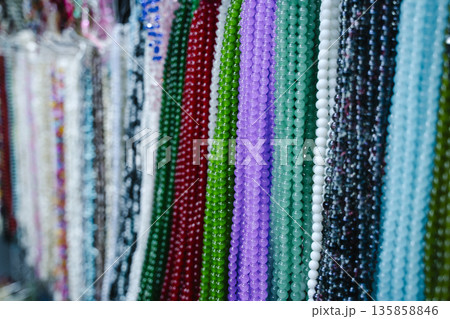 Beads and Colorful Strands of Jewelry on Display. High quality photo 135858846
